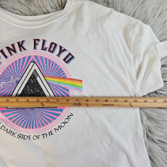 Pink Floyd Dark Side of the Moon T‑Shirt White Crop Graphic Tee XL Grunge Rocker - Picture 8 of 8